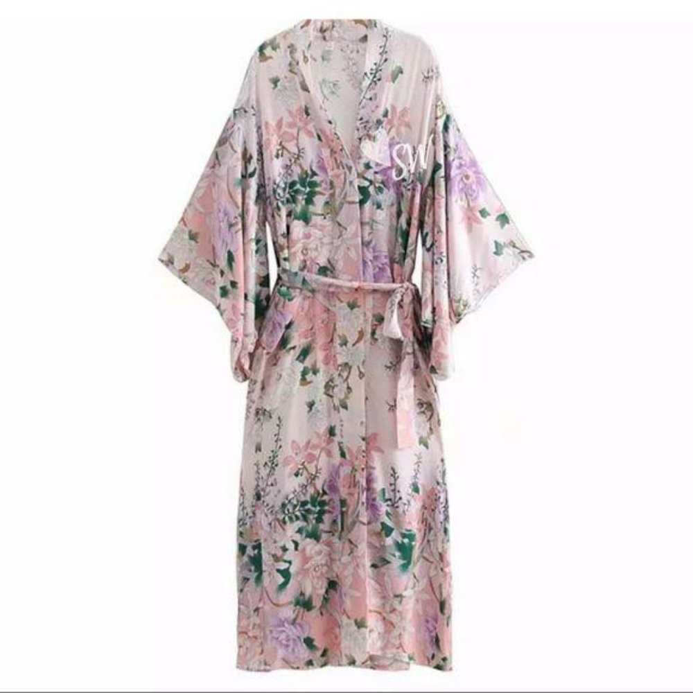 Boho Floral Print Maxi Duster Kimono Coverup - Picture 8 of 11